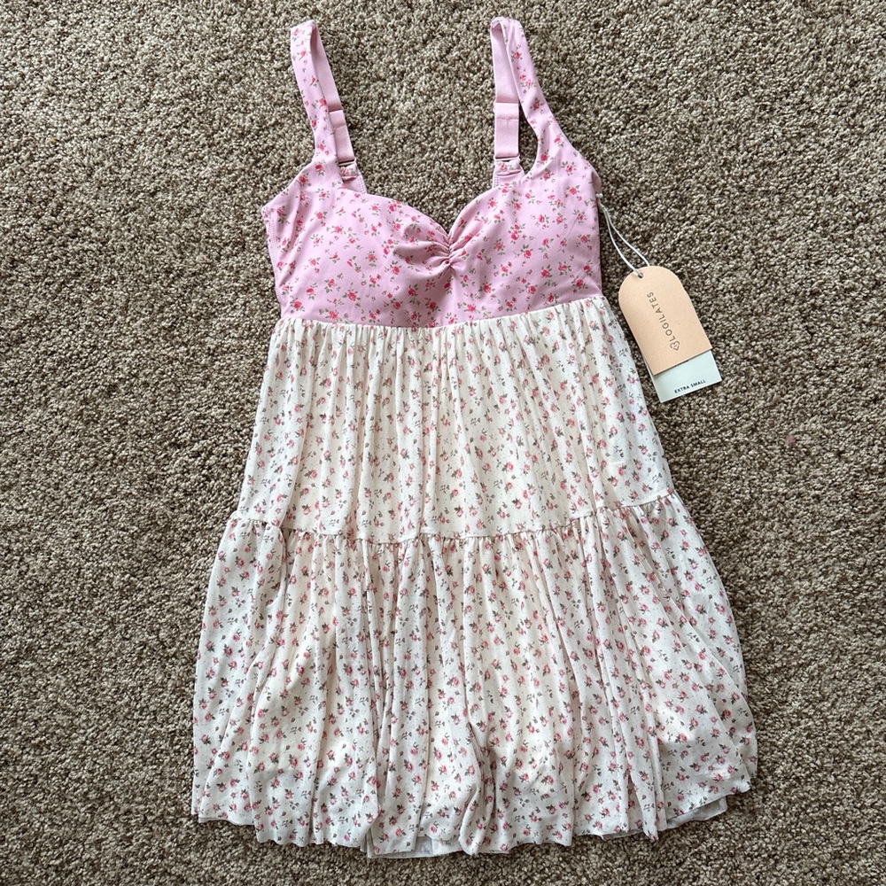 Blogilates Cream Floral Dress